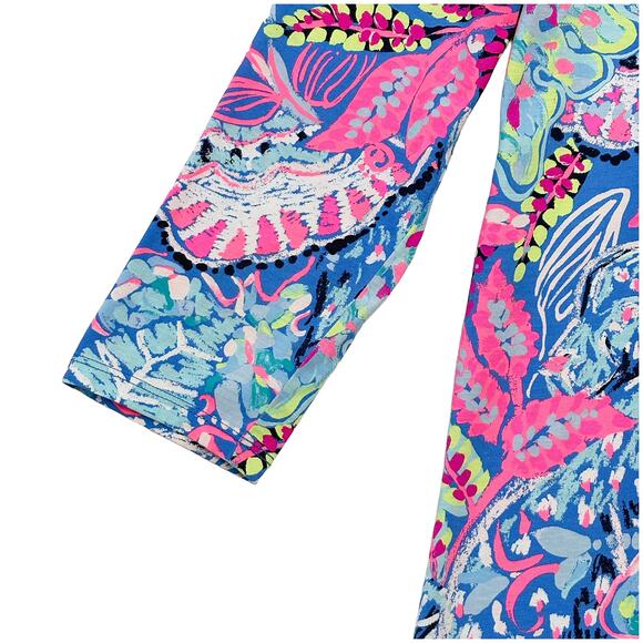 Lilly Pulitzer EUC Amina Fantasy Garden Dress Women M Blue Pink Preppy Tropical - Picture 5 of 7